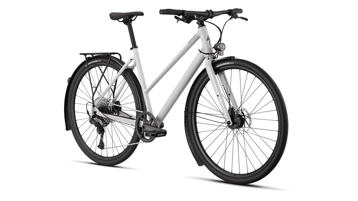 Cross bicycle Specialized Sirrus X 3.0 Step-Through EQ Gloss Dove Grey/Metallic Pine Frost Reflective (2026)